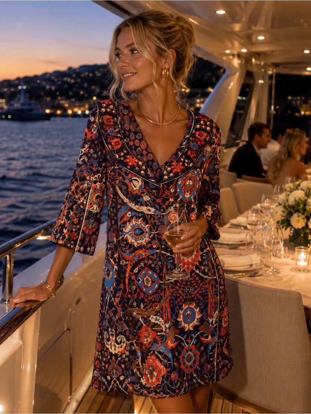 Gretchen Scott Ruff Neck Dress in Magic Carpet Multicolor Paisley Shift Dress